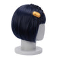Right side view of Bruno Bucciarati cosplay wig with chin-length blue hair