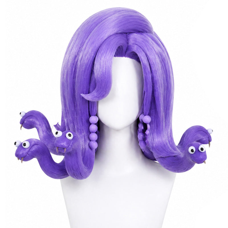 Front view of Celia cosplay wig with vibrant pink curls