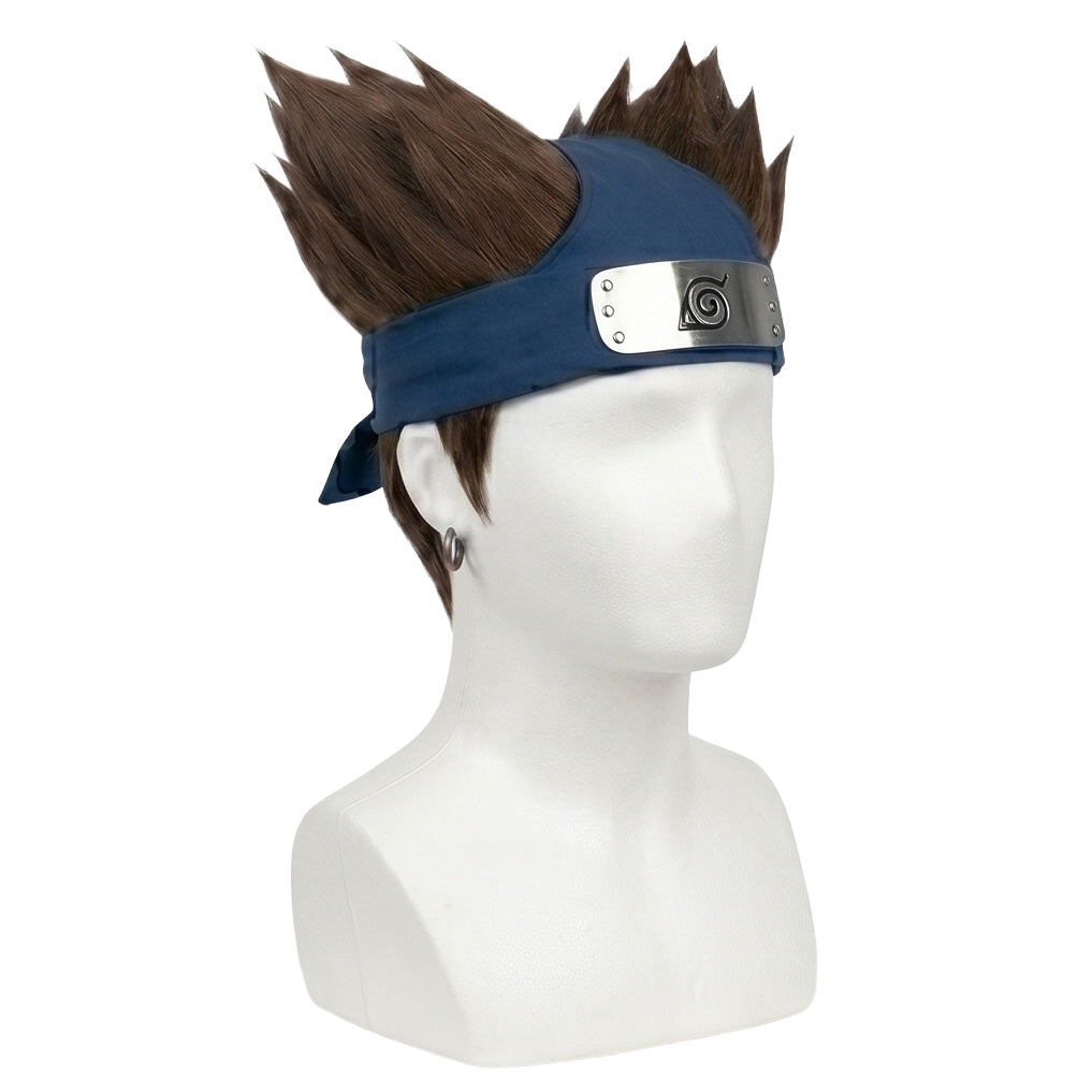 Chōji Akimichi cosplay wig displayed on mannequin with forehead protector styling