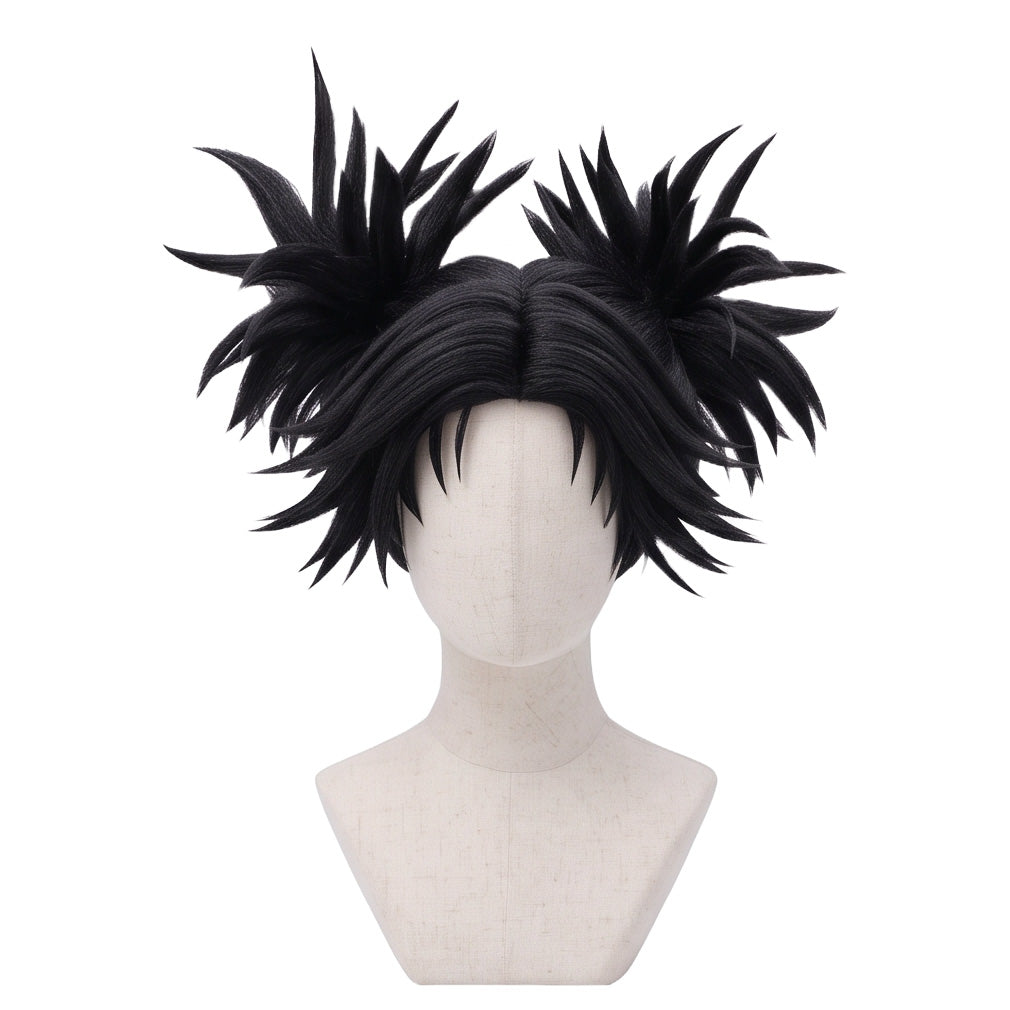 Choso cosplay wig from Jujutsu Kaisen featuring long black hair, layered strands, two high ponytails extending upward and outward, and anime-inspired styling
