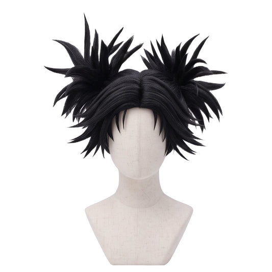Choso cosplay wig from Jujutsu Kaisen featuring long black hair, layered strands, two high ponytails extending upward and outward, and anime-inspired styling