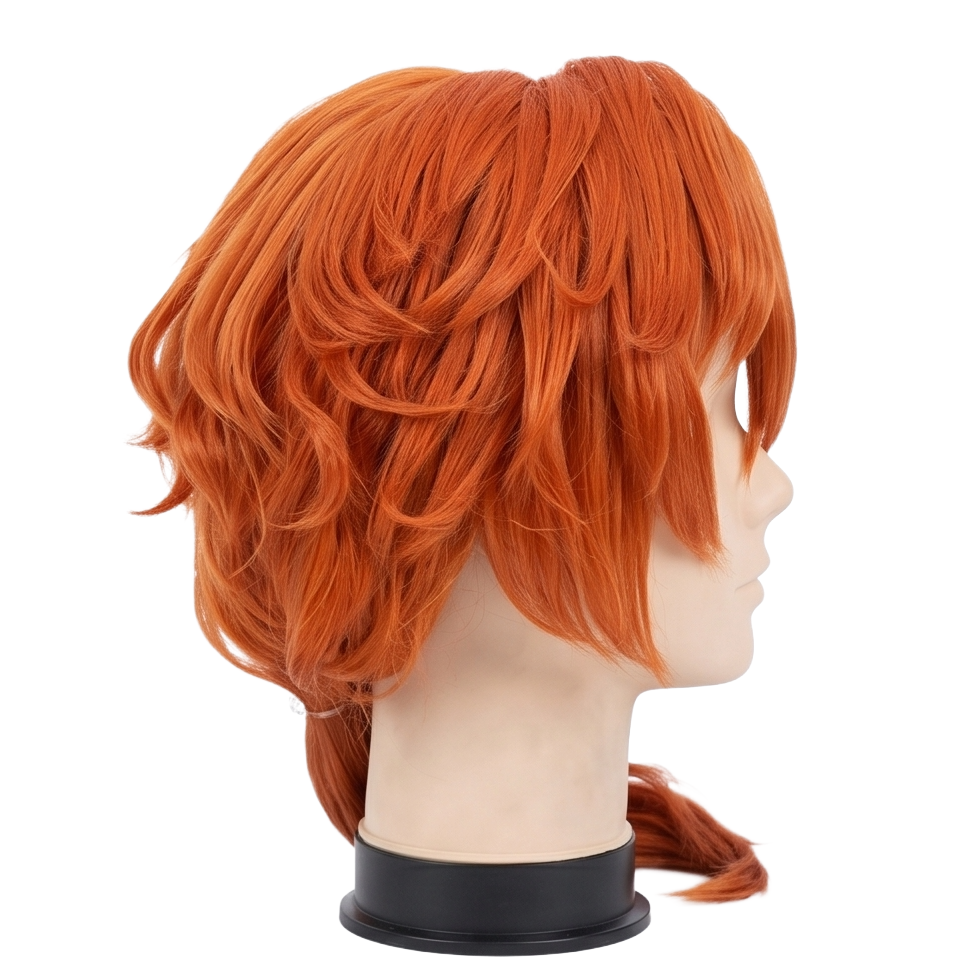 Side view of Chūya Nakahara wig showing the signature long left-side section