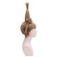 Right-side view of the Cindy Lou Who blonde cosplay wig with high looped braids and festive red ribbons.