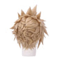 Back view of Cloud Strife cosplay wig featuring signature upward blonde spikes, layered feathered sections, and a structured anime hairstyle finish