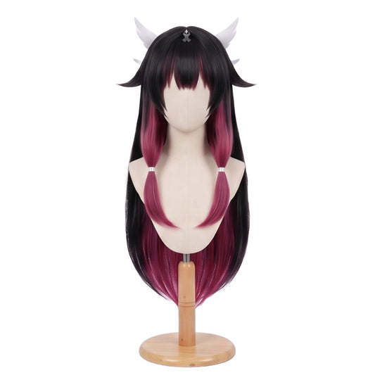 Black and magenta anime cosplay wig inspired by Columbina from Genshin Impact