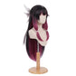 Three-quarter view of Columbina long black basic cosplay wig with magenta highlights
