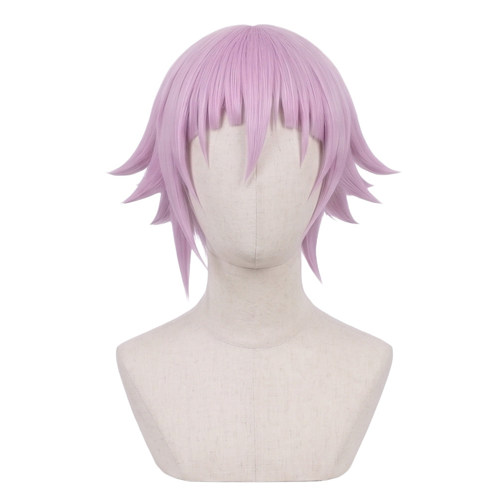 Front view of Crona Soul Eater cosplay wig with short pink hair