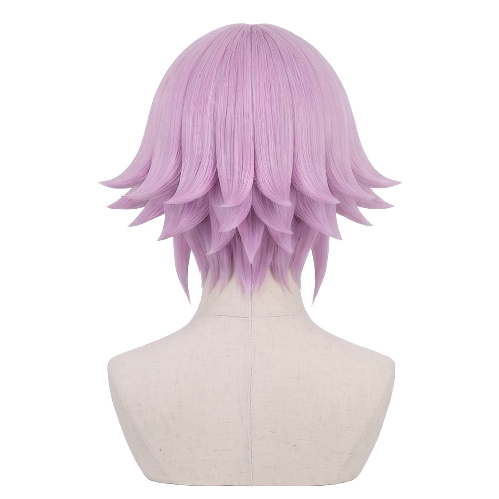 Back view of Soul Eater Crona cosplay wig with layered pink hairstyle
