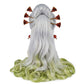Back view of Daki cosplay wig showing smooth texture and long white and green wig with decorative hair clips on a white background