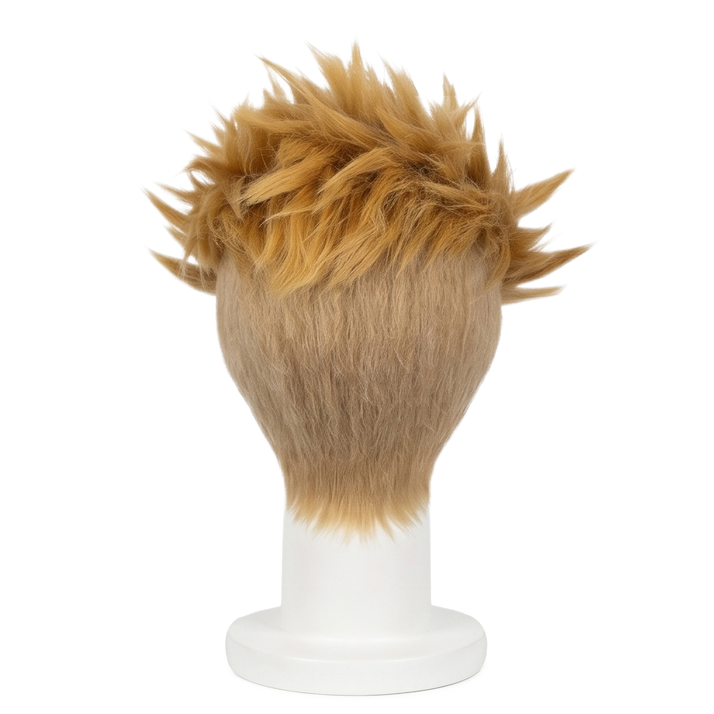 Back view of Gachiakuta Enjin cosplay wig with layered spikes
