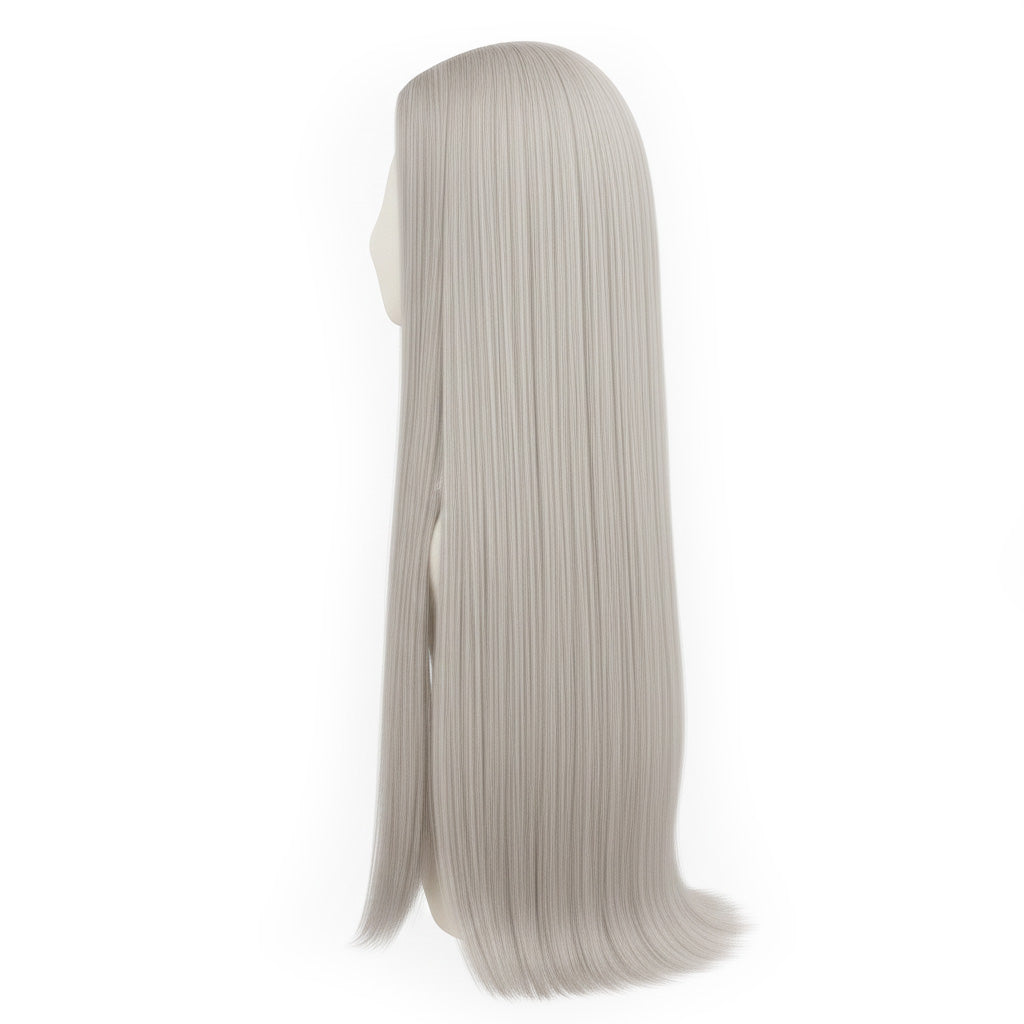 Side profile of Sephiroth wig showing smooth flowing length