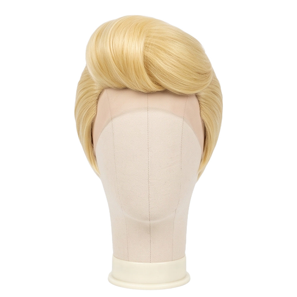 Front view of Fred Jones Scooby-Doo cosplay wig with blond hair styling