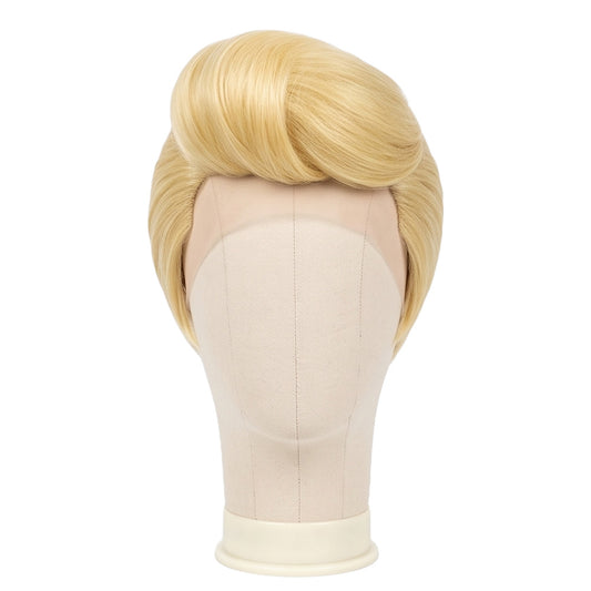 Front view of Fred Jones Scooby-Doo cosplay wig with blond hair styling
