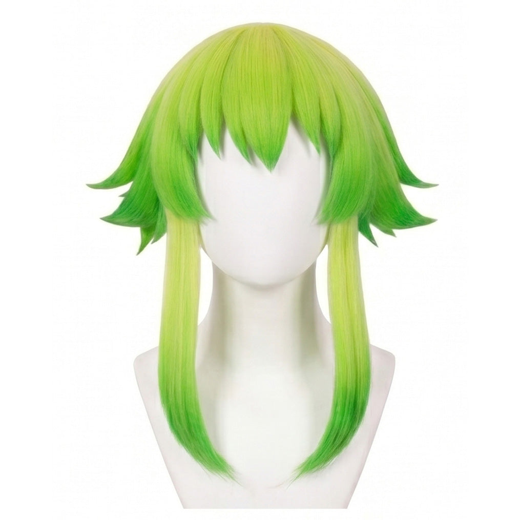Front view of GUMI Vocaloid cosplay wig with styled bangs