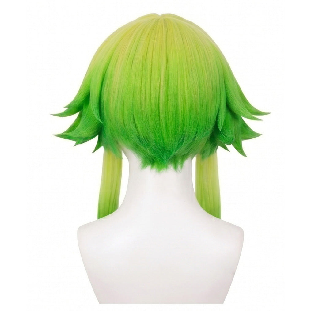 Back view of GUMI cosplay wig with medium-length anime styling