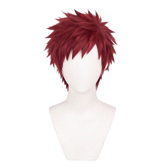 Front view of Gaara cosplay wig with short crimson-red spiky hair