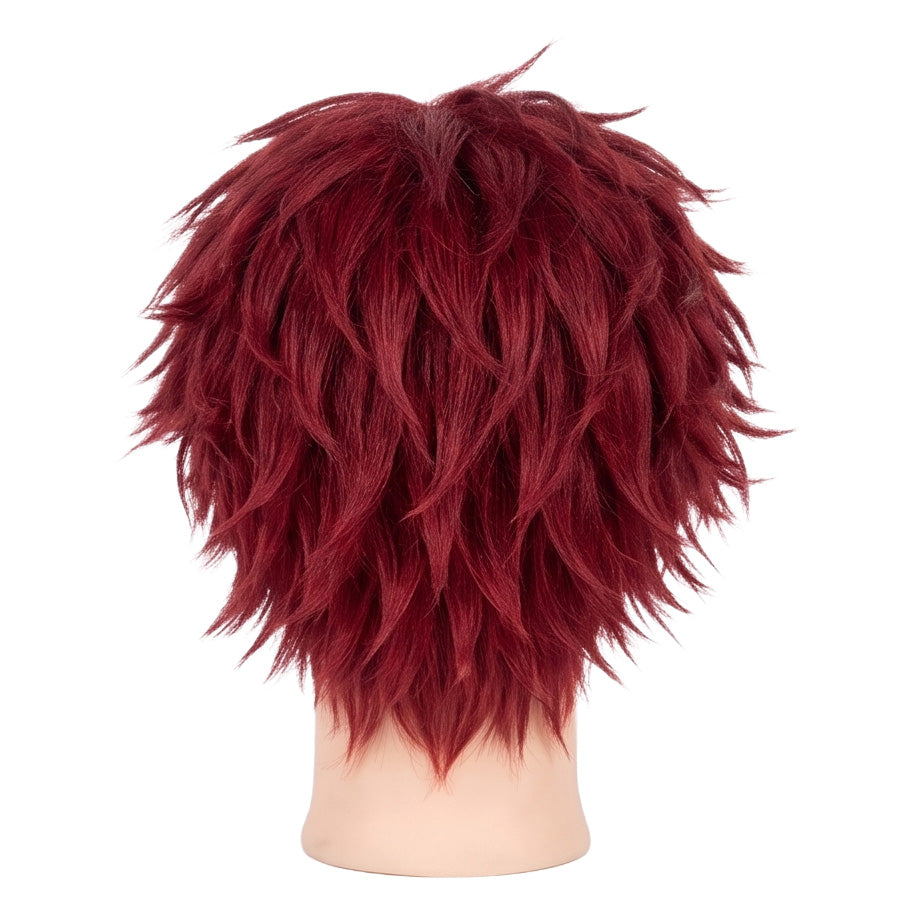 Back view of Naruto Gaara cosplay wig with unstyled fibers