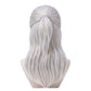 Back view of Geralt of Rivia cosplay wig showing long silver hair designed for a tied-back hairstyle