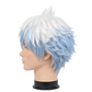 Side view of silver white Gintoki cosplay wig with unstyled fibers