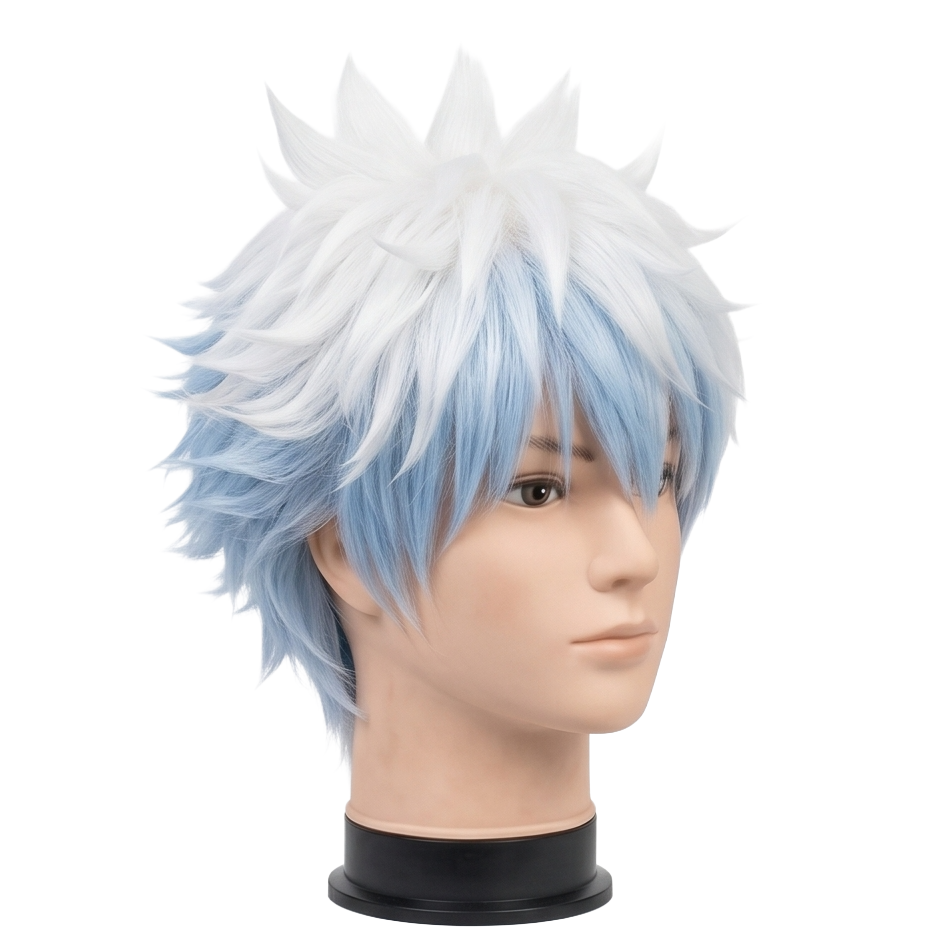 Premium heat-resistant silver-white fibers on Gintoki wig