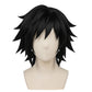 Front view of Giyu Tomioka cosplay wig with choppy raven-black hair
