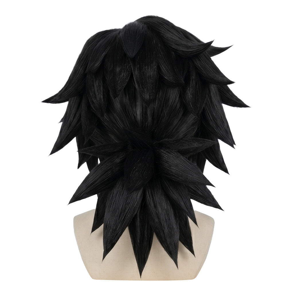Back view of Giyu Tomioka wig featuring low messy ponytail