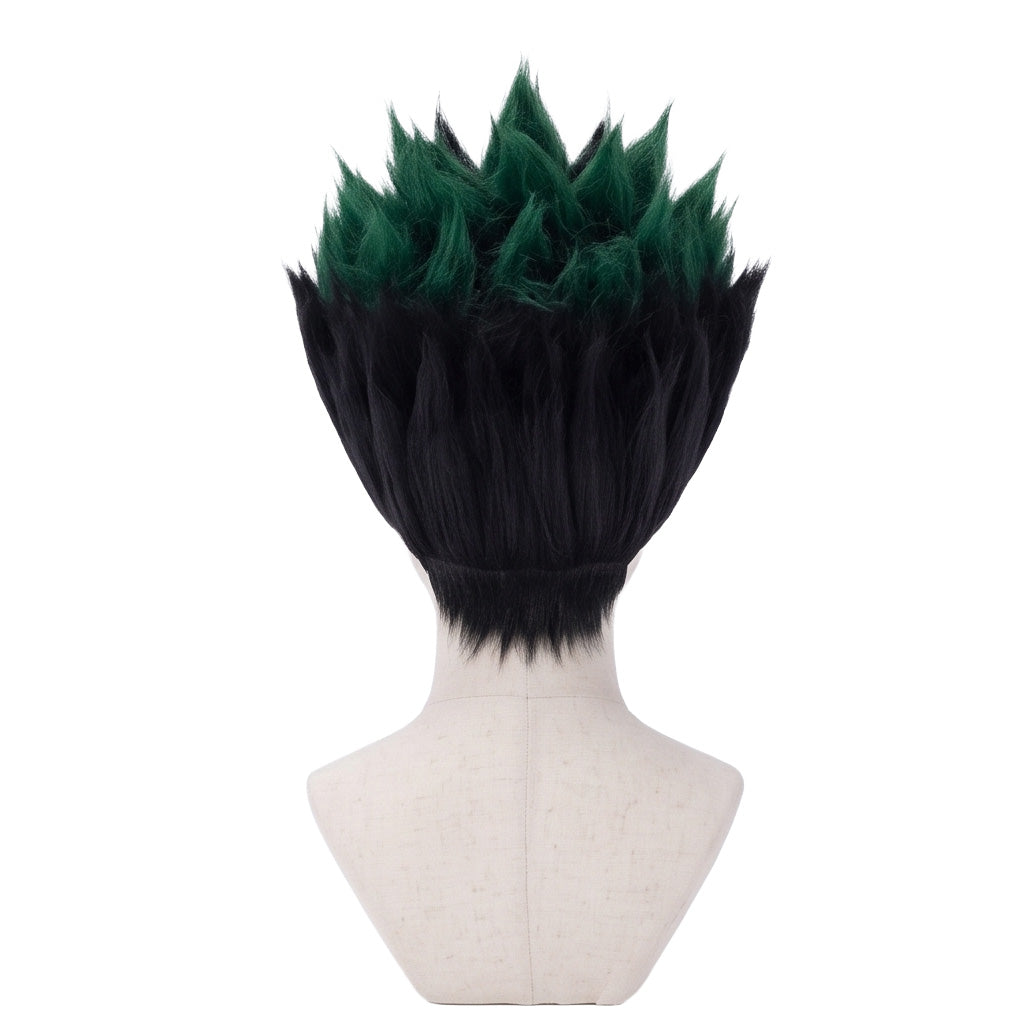 Back view of long spiky Gon Freecss cosplay wig with unstyled fibers