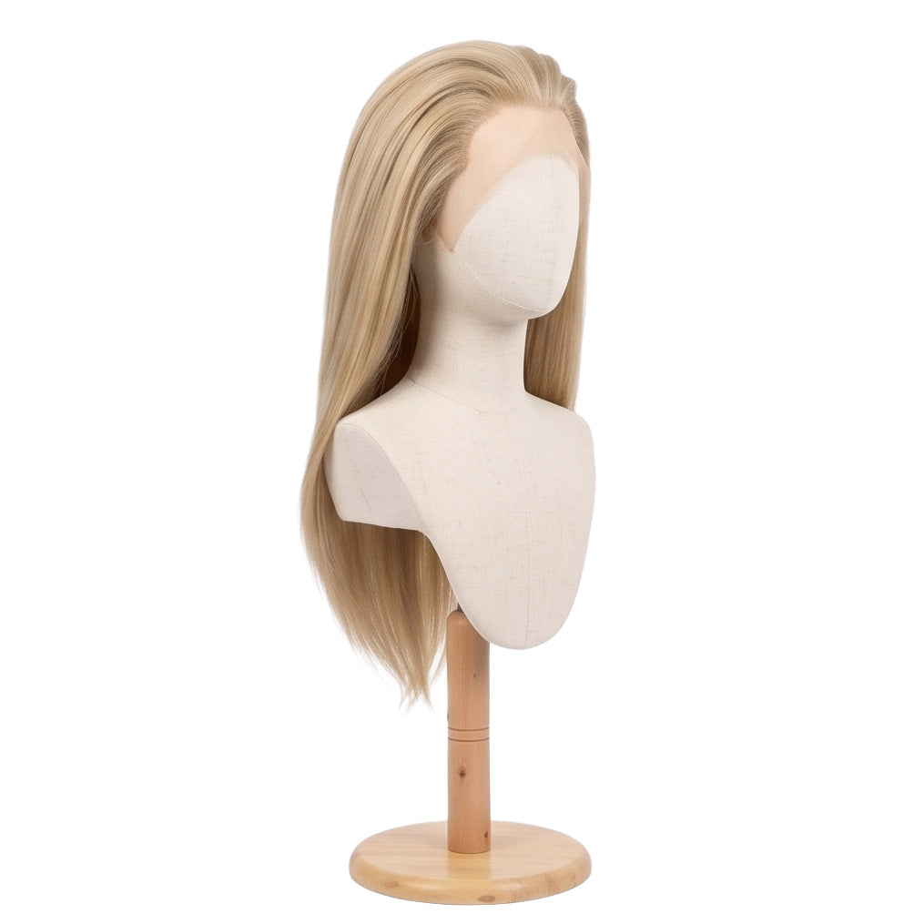 Three-quarter view of Gyro Zeppeli lace front blonde basic cosplay wig