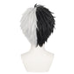 Back view of half black half white cosplay wig unstyled