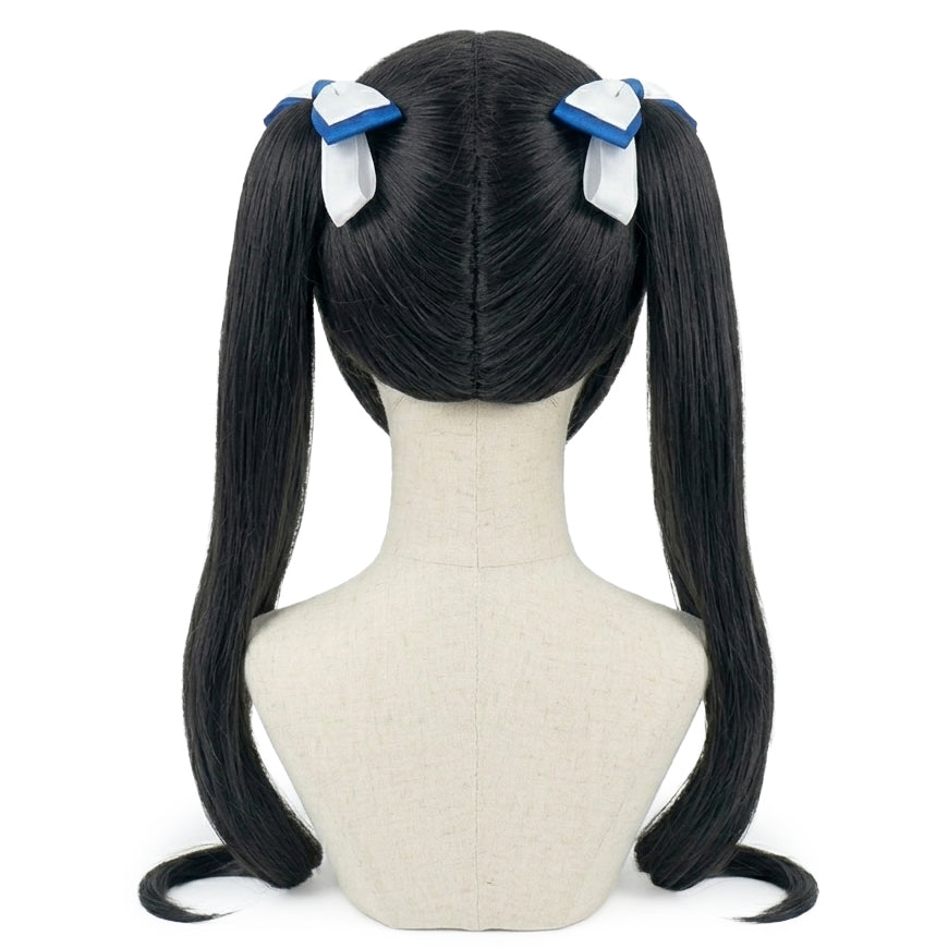 Back view of Hestia cosplay wig with smooth, unstyled fibers