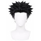 Front view of Himejima Gyomei cosplay wig with medium spiky black hair and shaved sides