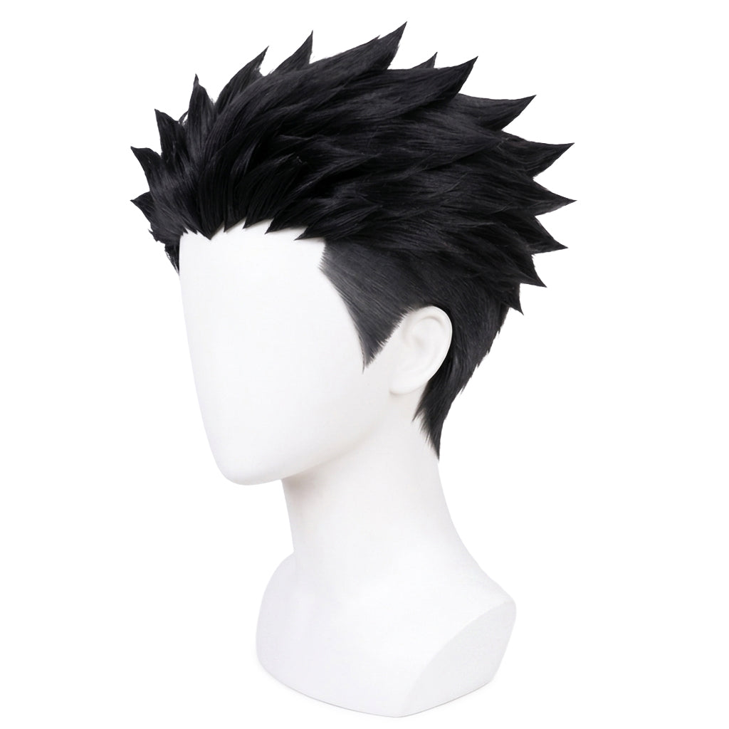 Side view of Gyomei cosplay wig showing shaved sides and spiky layered top