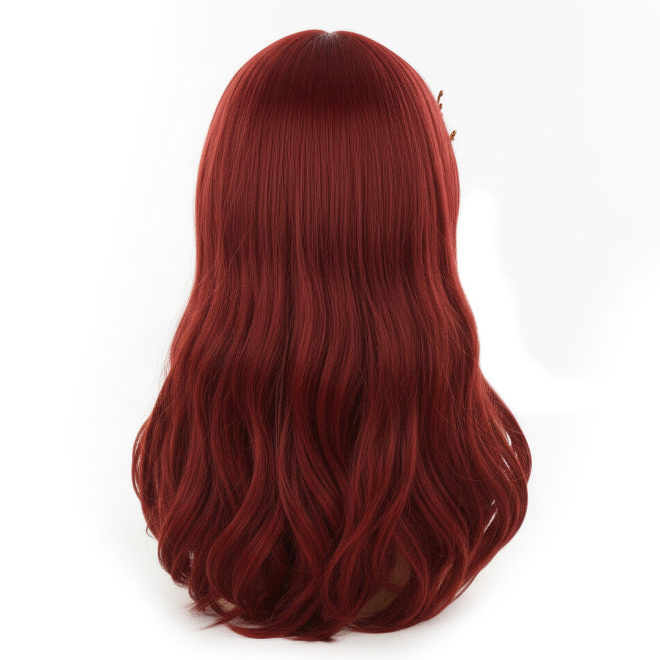 Back view of long red Himeko cosplay wig