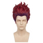 Front view of Hisoka Morow cosplay wig with dramatic upward-pointing red hair