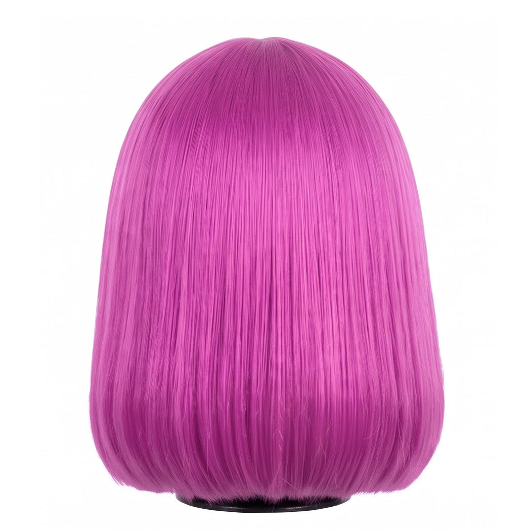 Back view of Hot Pants pink short cosplay wig