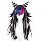 Front view of Ibuki Mioda cosplay wig with oni-style hair horns and layered bangs