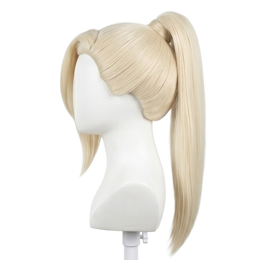 Side view of Naruto Ino cosplay wig with blonde synthetic fibers