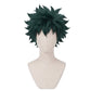 Deku cosplay wig styled with signature spiky green curls inspired by Izuku Midoriya from My Hero Academia