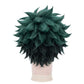 Back view of short green Deku cosplay wig with unstyled fibers