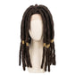 Jabber Wonger cosplay wig from Gachiakuta featuring handcrafted extra-long dark brown wicks with golden ring decorations and a dramatic manga-inspired hairstyle