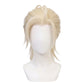 Jian Yi cosplay wig from 19 Days featuring pale blonde swept-back hair, long face-framing strands, curved top locks, and a low ponytail