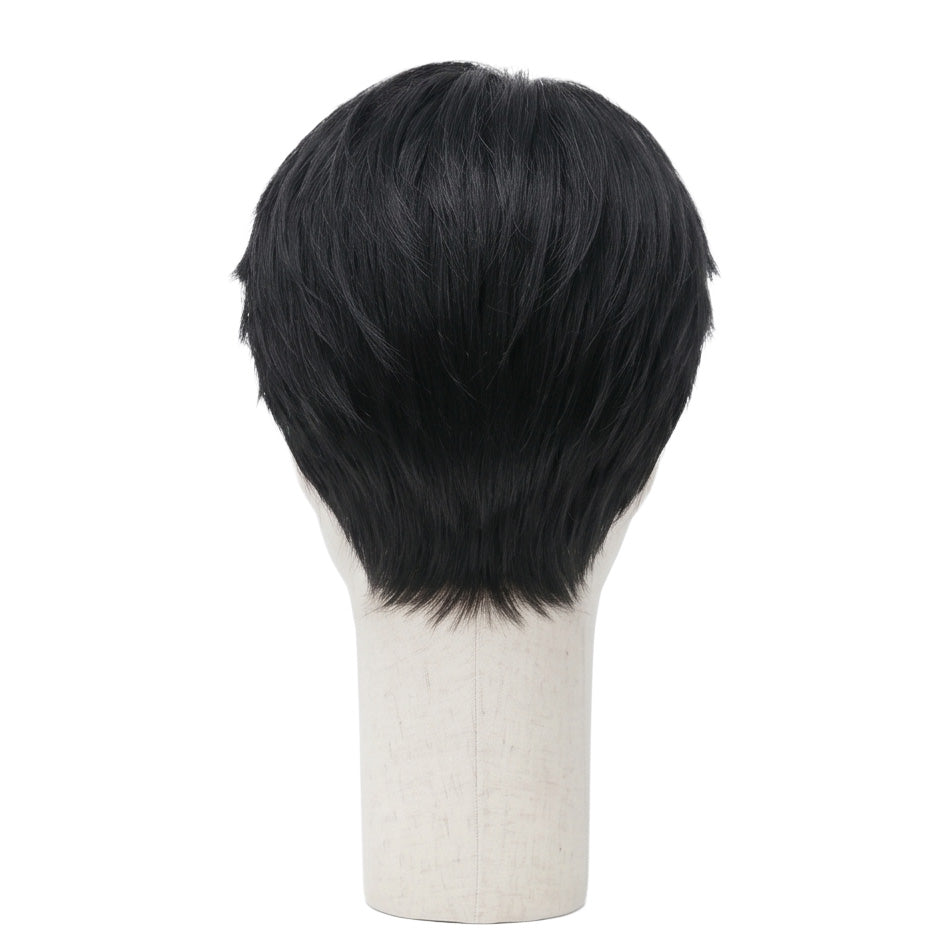 Back view of Jinu black cosplay wig with full hair volume