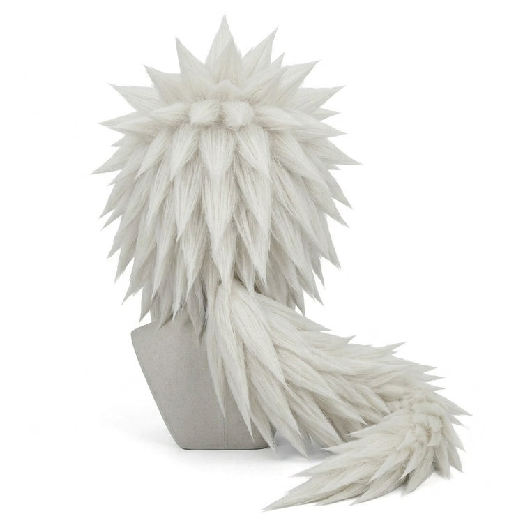 Back view of Jiraiya cosplay wig – full spiked design and natural white tone