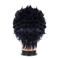 Back view of Jotaro Kujo cosplay wig showing dark layered hair, the extended torn cap section blending with the hair, and the signature character silhouette