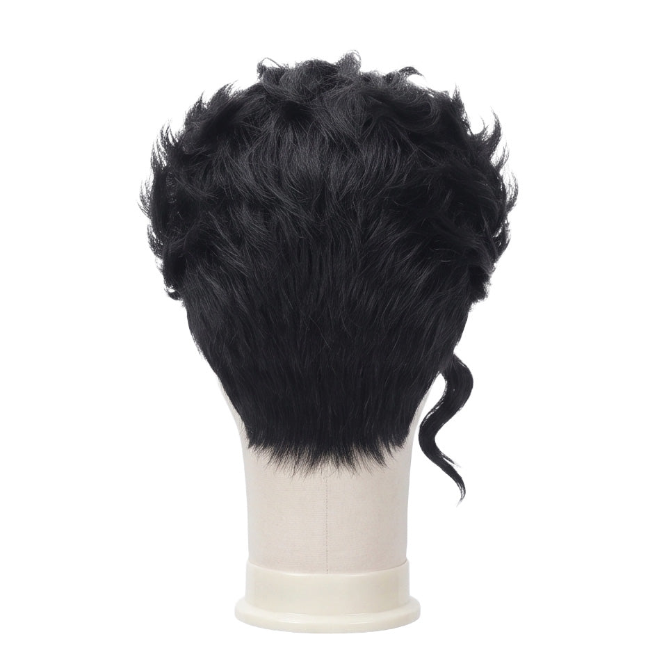 Back view of Jotaro Kujo black cosplay wig with layered texture