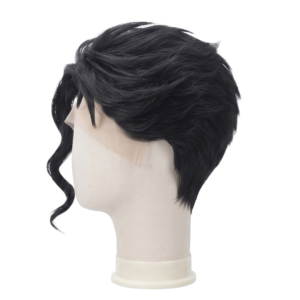 Left side view of JoJo's Bizarre Adventure Jotaro Kujo black cosplay wig