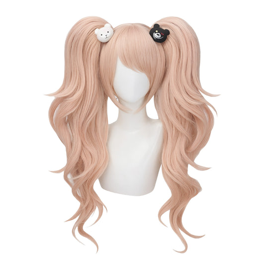 Junko Enoshima cosplay wig unstyled pink long base wig front view