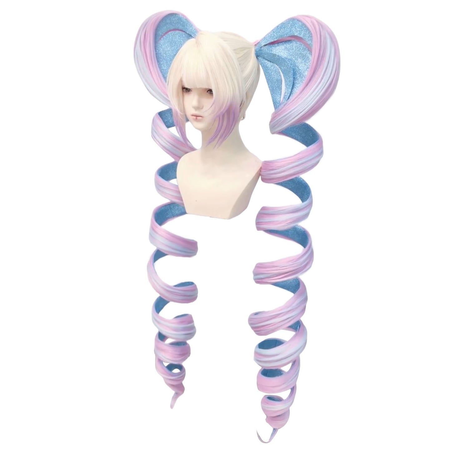 KAngel cosplay wig handmade in pastel anime colors on display mannequin