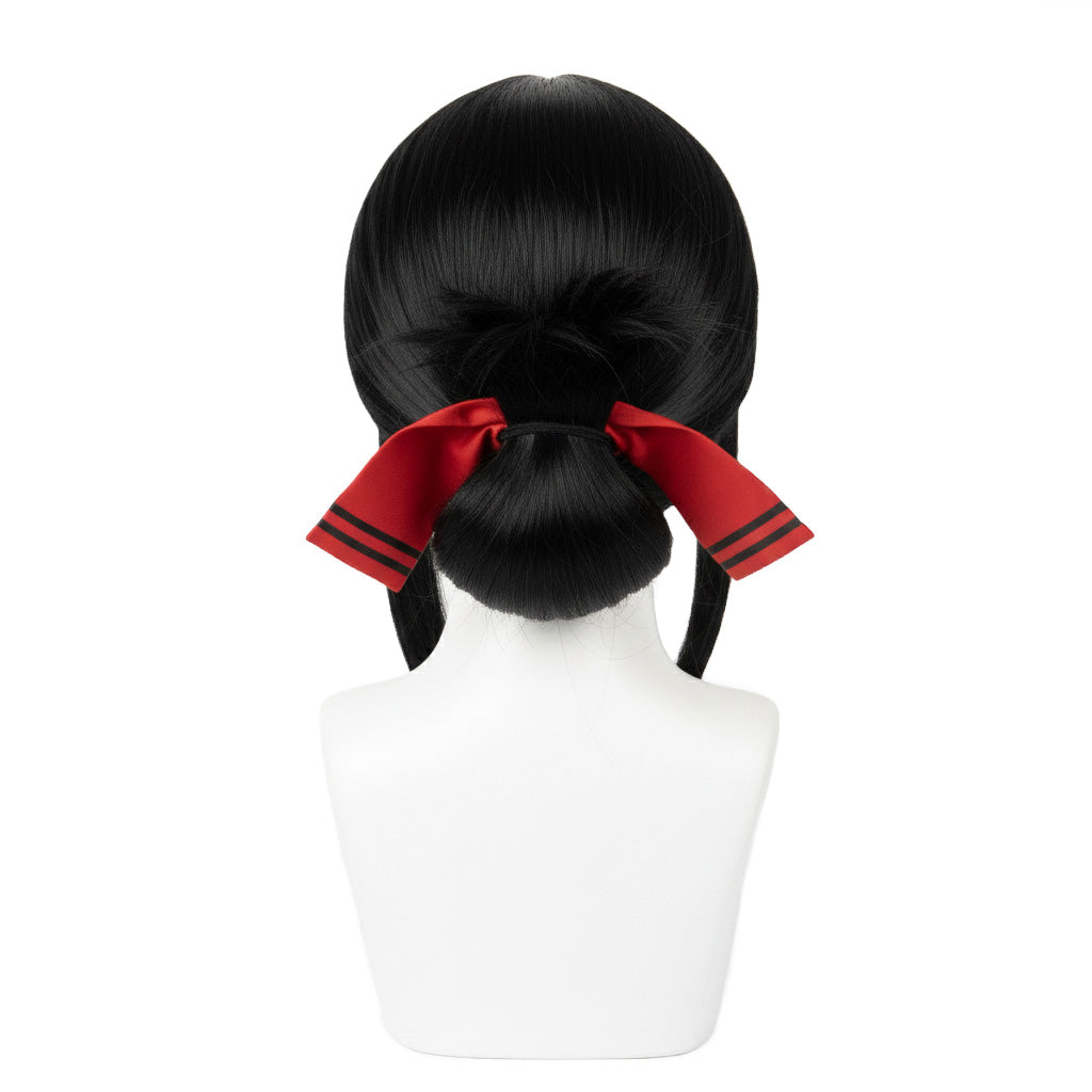 Back view of straight black wig suitable for Kaguya Shinomiya styling
