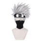 Front view of Kakashi Hatake cosplay wig with spiky silver hair